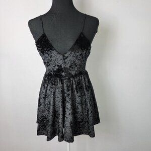 Sam Edelman Black Crushed Velvet Romper Shorts Women's S Adjustable Strap